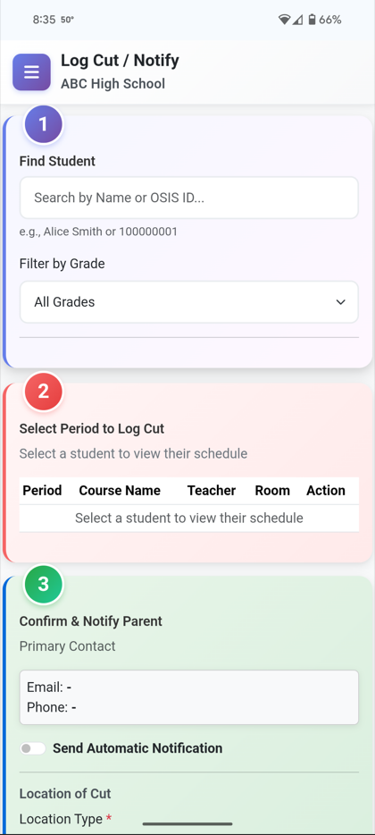 Cut Alert Mobile View